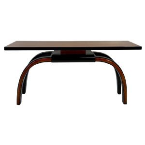 Console Art Deco Anni ’40 in Lacca Nera, Noce e Radica di Acero